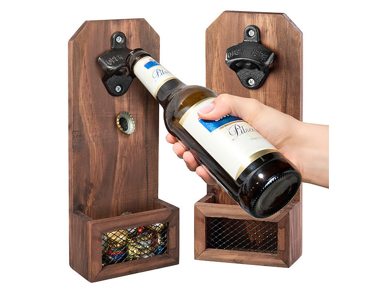 Kronkorken Wandmontage 2x Metall-Flaschenöffner Bottle Opener Auffangbehälter f 