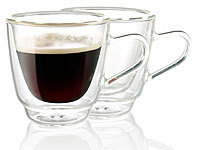 Cucina di Modena Doppelwandige Espresso-Tassen aus Glas, 2er-Set; Espressokocher, Doppelwandige Becher-Gläser Espressokocher, Doppelwandige Becher-Gläser Espressokocher, Doppelwandige Becher-Gläser Espressokocher, Doppelwandige Becher-Gläser 