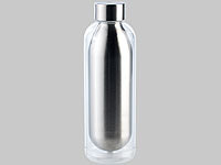 Cucina di Modena Design-Isolierflasche, silber, 0,5 Liter; Doppelwandige Glas-Teeflaschen mit Tee-Sieb Doppelwandige Glas-Teeflaschen mit Tee-Sieb 
