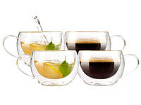 Cucina di Modena 4er-Set doppelwandige Kaffee & Tee-Gläser; Espressokocher, Doppelwandige Becher-Gläser Espressokocher, Doppelwandige Becher-Gläser Espressokocher, Doppelwandige Becher-Gläser 