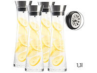 Cucina di Modena 4er-Set Formschöne Glaskaraffen mit integriertem Sieb, je 1,3l; Glasflaschen 