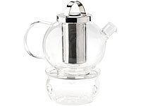 Cucina di Modena Tee-Set aus Glaskanne (1,5 l) mit Edelstahl-Sieb und Stövchen; Edelstahl Teekannen Edelstahl Teekannen Edelstahl Teekannen Edelstahl Teekannen 