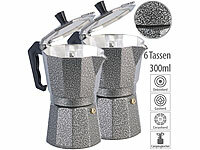 Cucina di Modena 2er Set Espresso-Kocher in Hammerschlag-Optik, für 6 Tassen, 300 ml; Espressokocher für Induktion Espressokocher für Induktion Espressokocher für Induktion Espressokocher für Induktion 